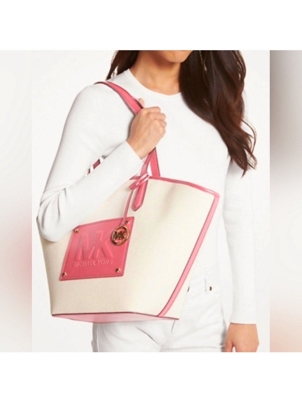 Michael Kors White
Pink Shoulder Kimber Large
Cotton Canvas Tote Bag - Picture 15 of 16